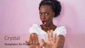  Presentation with forbidden - Slide set with african-woman-with-curly-hair background and a coral colored foreground