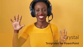  Presentation with eight - Presentation theme having african-woman-with-curly-hair background and a gold colored foreground