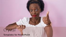  Presentation with conflict - Slide set consisting of african-woman-with-curly-hair background and a coral colored foreground