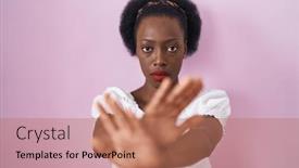  Presentation with negative - Slide deck consisting of african-woman-with-curly-hair background and a coral colored foreground