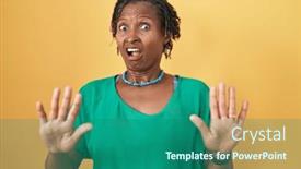  Presentation with panic - Slide deck with african-woman-with-dreadlocks-standing background and a ocean colored foreground