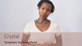 Presentation with woman crying - PPT layouts enhanced with african-woman-with-dreadlocks-standing background and a coral colored foreground