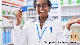  Presentation with achievement - Presentation theme enhanced with african-woman-with-dreadlocks-working background and a sky blue colored foreground