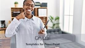  Presentation with psychology - Presentation design consisting of african-woman-working-at-psychology background and a light gray colored foreground