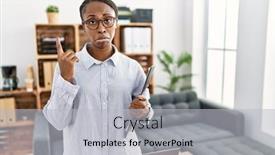  Presentation with sad woman - Presentation theme enhanced with african-woman-working-at-psychology background and a light gray colored foreground