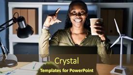  Presentation with computer - Slide deck having african-woman-working-using-computer background and a tawny brown colored foreground