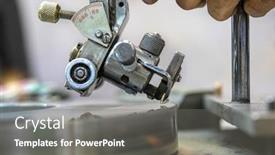  Presentation with working woman - PPT theme with african-woman-working background and a gray colored foreground