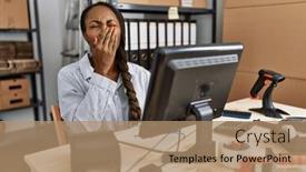  Presentation with sleepiness - Presentation theme featuring african-woman-working background and a  colored foreground