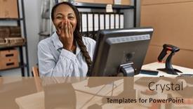  Presentation with scandal - Presentation design consisting of african-woman-working background and a coral colored foreground