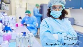  Presentation with research - Beautiful PPT theme featuring african-woman-works-with-team backdrop and a light blue colored foreground