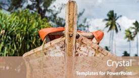  Presentation with fishing boat - Presentation theme having african wooden fishing boat stern with palms and sky on the background background and a coral colored foreground