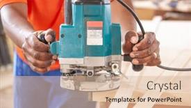  Presentation with carpenter - Colorful PPT theme enhanced with african worker carpenter cutting wood with a router backdrop and a lemonade colored foreground