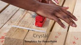  Presentation with stamp - Slides featuring african-worker-certify-quality background and a coral colored foreground