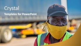  Presentation with area - Presentation design with african-worker-in-a-busy background and a teal colored foreground