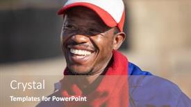  Presentation with worker - Colorful presentation theme enhanced with african-worker-in-the-village backdrop and a coral colored foreground