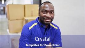  Presentation with haulage - Slide deck having african-worker-in-the-warehouse background and a royal blue colored foreground