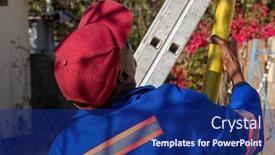  Presentation with worker - Presentation with african-worker-onsite-lifting background and a navy blue colored foreground