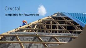  Presentation with roof - PPT theme consisting of african-worker-repairing-the-roof background and a light blue colored foreground