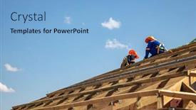  Presentation with roof - Slide set consisting of african-worker-repairing-the-roof background and a light blue colored foreground