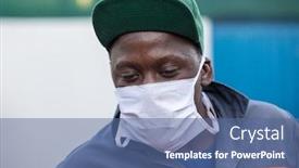  Presentation with metallic - Slide set consisting of african-worker-wearing-a-mask background and a ocean colored foreground