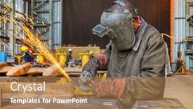  Presentation with steel factory - Amazing PPT layouts having african-worker-with-red-gloves backdrop and a coral colored foreground