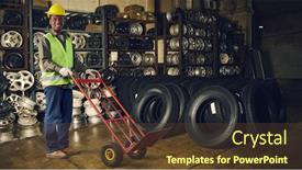  Presentation with tire - Beautiful presentation theme featuring african-worker-with-sack-truck backdrop and a tawny brown colored foreground