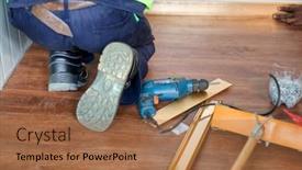  Presentation with drill - Presentation theme consisting of african-workers-with-a-drill background and a coral colored foreground