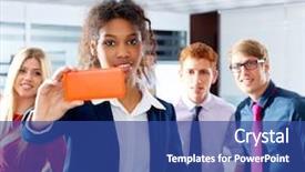  Presentation with ethnic group - Presentation theme featuring african young executive selfy multi ethnic teamwork group as leader in office background and a ocean colored foreground