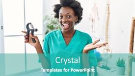  Presentation with muscle - PPT layouts having african-young-physiotherapist-woman-holding background and a  colored foreground