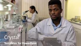  Presentation with scientific - Slide deck featuring african-young-scientist-looking background and a gray colored foreground