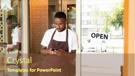  Presentation with waiter - Audience pleasing presentation consisting of african-young-waiter-in-uniform backdrop and a tawny brown colored foreground