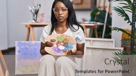  Presentation with attitude - Presentation enhanced with african-young-woman-holding-painter background and a light gray colored foreground
