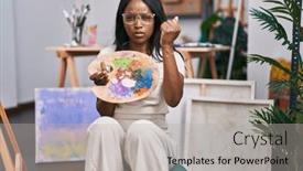  Presentation with yelling - Slides featuring african-young-woman-holding-painter background and a light gray colored foreground