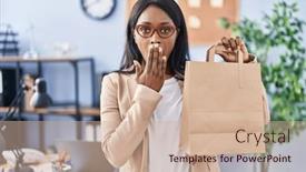  Presentation with take - Presentation theme consisting of african-young-woman-holding-take background and a  colored foreground