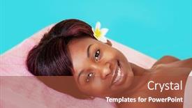  Presentation with bed hotel - Cool new slide deck with african-young-woman-lying backdrop and a red colored foreground