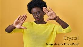  Presentation with woman praying over bible - Theme consisting of african-young-woman-standing-over background and a  colored foreground