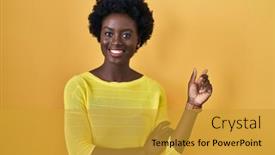  Presentation with woman praying over bible - Presentation design having african-young-woman-standing-over background and a gold colored foreground
