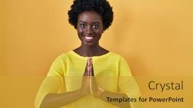  Presentation with praying hands - PPT layouts enhanced with african-young-woman-standing-over background and a  colored foreground
