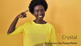  Presentation with thought - Presentation design enhanced with african-young-woman-standing-over background and a yellow colored foreground