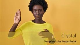  Presentation with woman praying over bible - Presentation design enhanced with african-young-woman-standing-over background and a yellow colored foreground