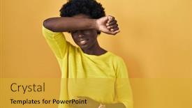  Presentation with blind - Presentation enhanced with african-young-woman-standing-over background and a  colored foreground