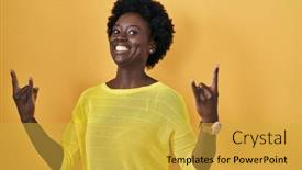  Presentation with yellow music - Slide set enhanced with african-young-woman-standing-over background and a yellow colored foreground