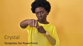  Presentation with violence - Presentation theme enhanced with african-young-woman-standing-over background and a gold colored foreground