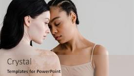  Presentation with vitiligo - Slide set consisting of african-young-woman-standing background and a coral colored foreground