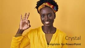  Presentation with turban - Presentation theme featuring african-young-woman-wearing-african background and a gold colored foreground