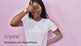  Presentation with woman sad - PPT theme consisting of african-young-woman-wearing-casual background and a lemonade colored foreground