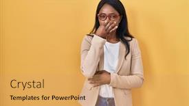  Presentation with bad breath - Slide set enhanced with african-young-woman-wearing-glasses background and a coral colored foreground