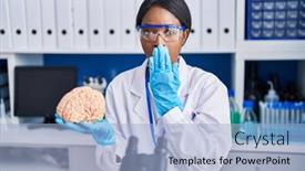  Presentation with working woman - PPT layouts consisting of african-young-woman-working background and a light blue colored foreground