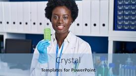  Presentation with scientist - PPT theme featuring african-young-woman-working background and a light blue colored foreground