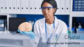  Presentation with brain thinking - Presentation theme featuring african-young-woman-working background and a light blue colored foreground